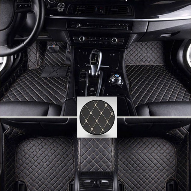 Black and Beige Stitching Luxury Leather Diamond Car Floor Mats Canada