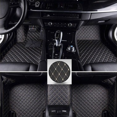Black and Beige Stitching Luxury Leather Diamond Car Mats Canada