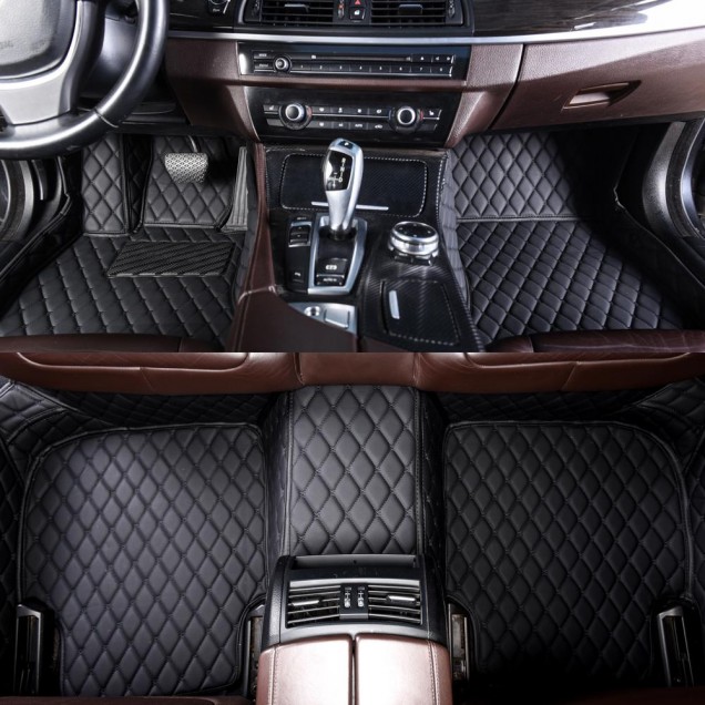 Black and Black Stitching Luxury Leather Diamond Car Floor Mats Canada