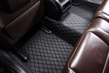Black and Black Stitching Luxury Leather Diamond Car Mats Canada