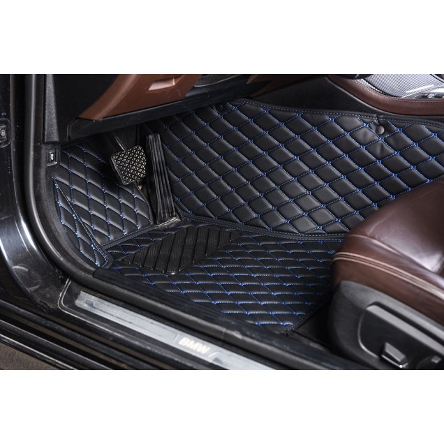 Black and Blue Stitching Luxury Leather Diamond Car Mats Canada