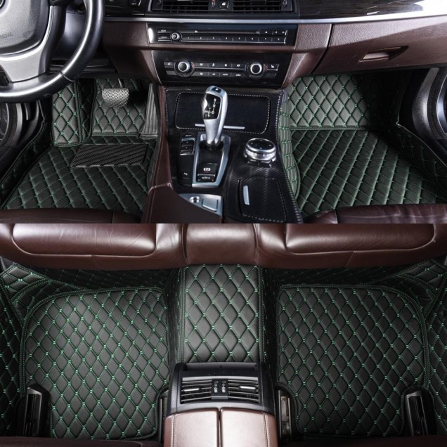 Black and Green Stitching Luxury Leather Diamond Car Floor Mats Canada