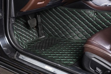 Black and Green Stitching Luxury Leather Diamond Car Mats Canada