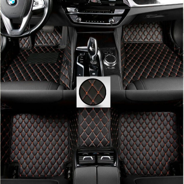 Black and Orange Stitching Luxury Leather Diamond Car Floor Mats Canada