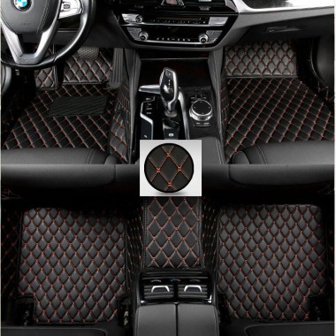 Black and Orange Stitching Luxury Leather Diamond Car Mats Canada