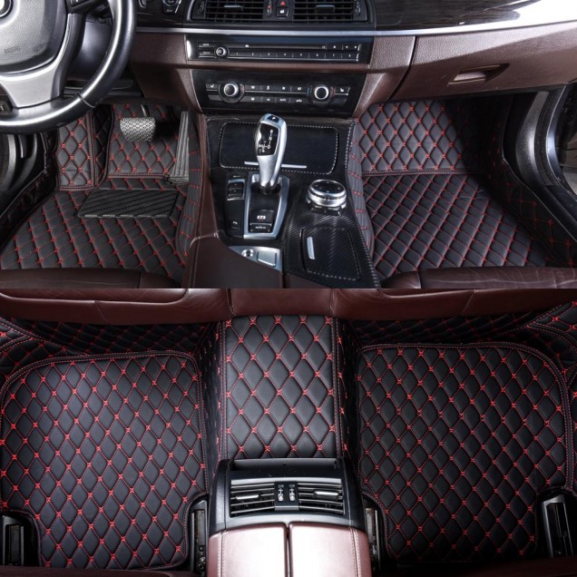 Black and Red Stitching Luxury Leather Diamond Car Floor Mats Canada