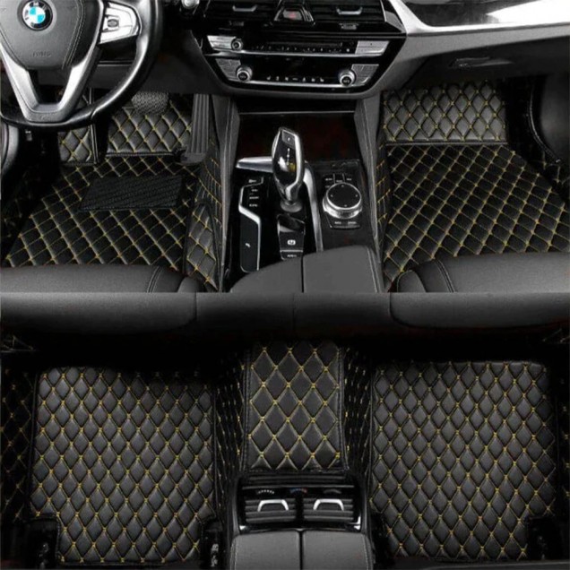 Black and Yellow Stitching Luxury Leather Diamond Car Floor Mats Canada