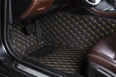 Black and Yellow Stitching Luxury Leather Diamond Car Mats Canada