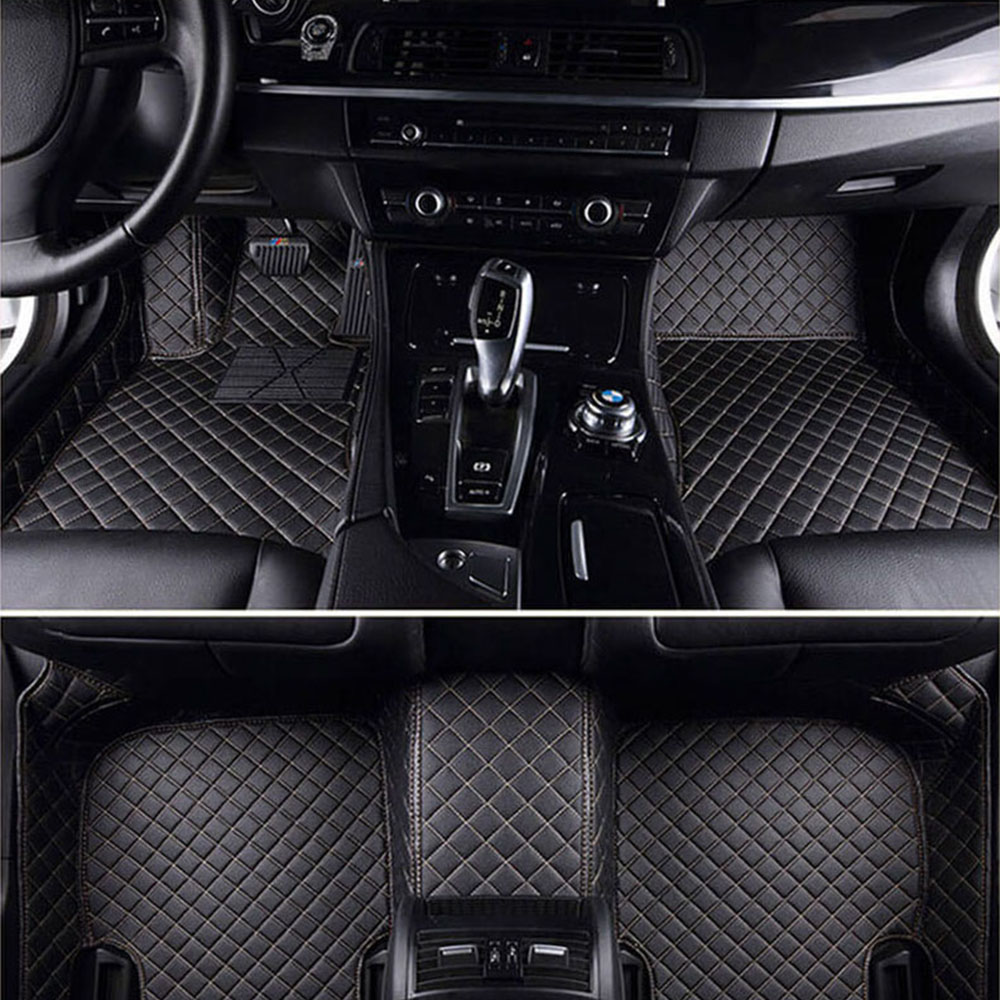 Black and Beige Stitching Luxury Leather Diamond Car Mats Canada