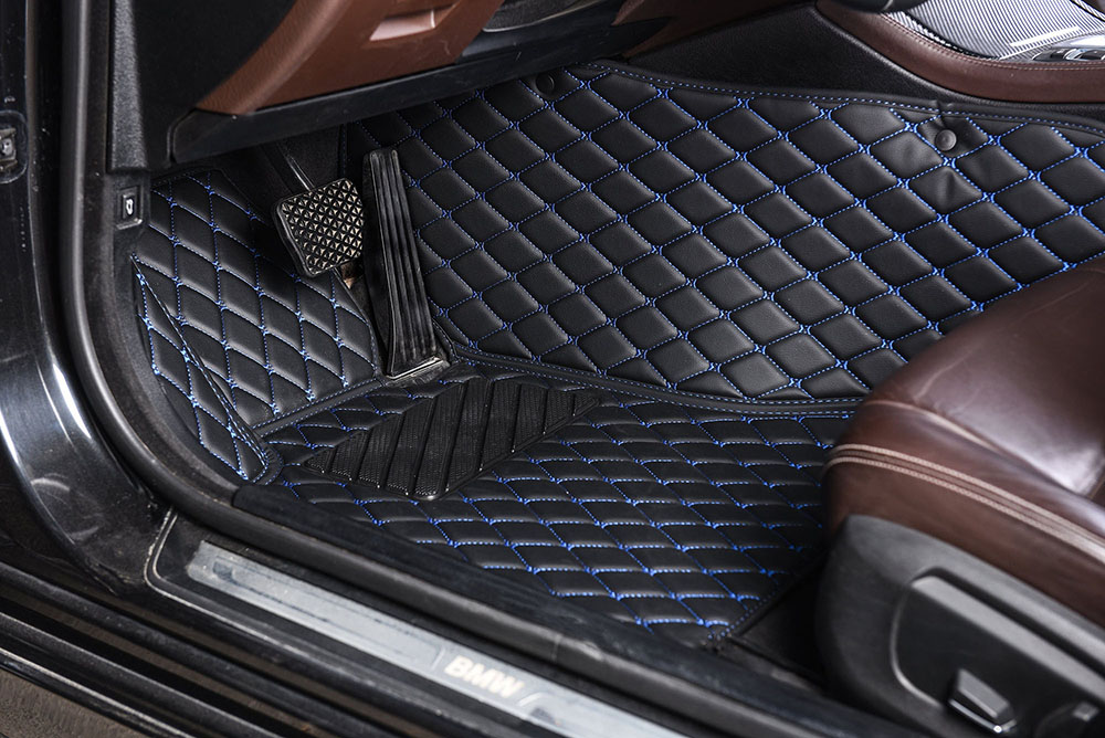 Black and Blue Stitching Luxury Leather Diamond Car Mats Canada