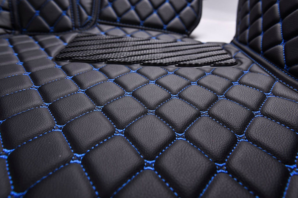 Black and Blue Stitching Luxury Leather Diamonds Car Floor Mats Canada