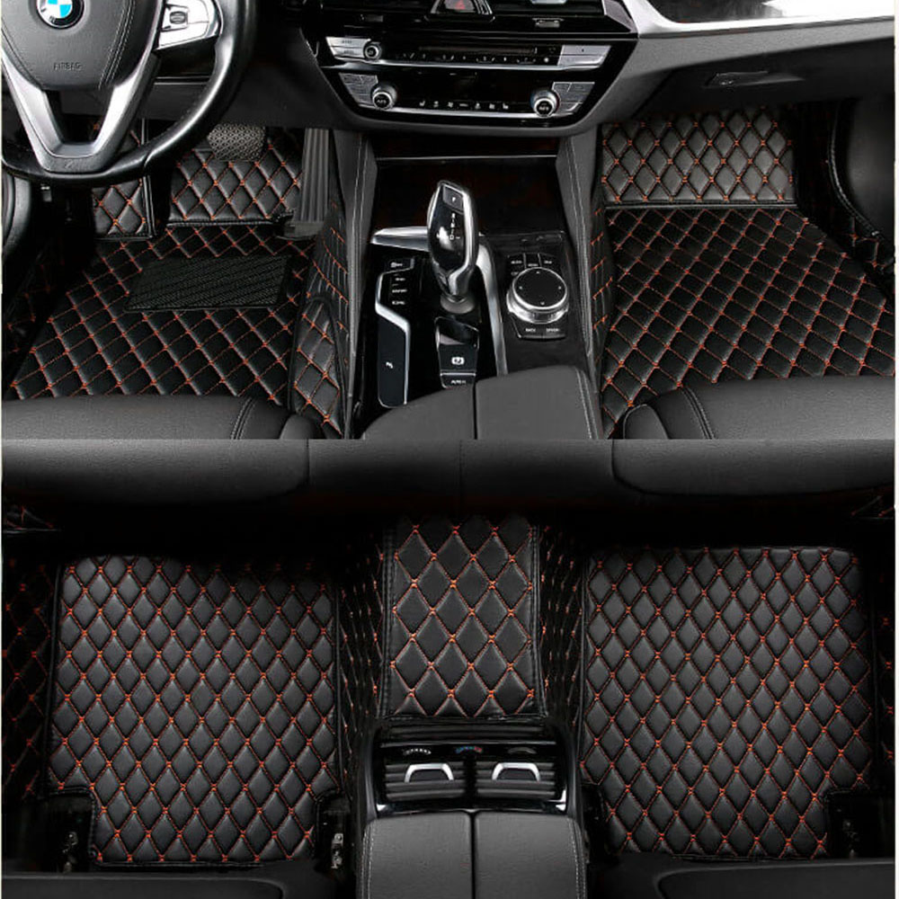 Black and Orange Stitching Luxury Leather Diamond Car Mats Canada