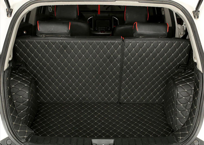 Black and Beige Stitching Full Cover Luxury Leather Diamond Trunk Car Mats Canada